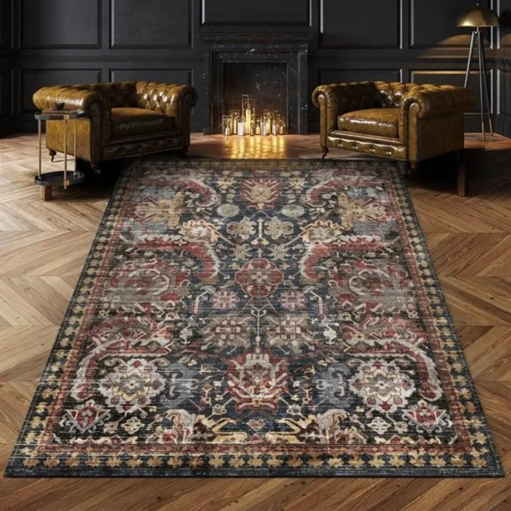 3' x 5' Washable Area Rug, Vintage Tribal, Non-Slip, Pet & Child Friendly, Rust